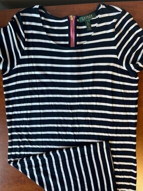 Lauren Ralph Lauren Navy & White Striped Midi Knit Dress